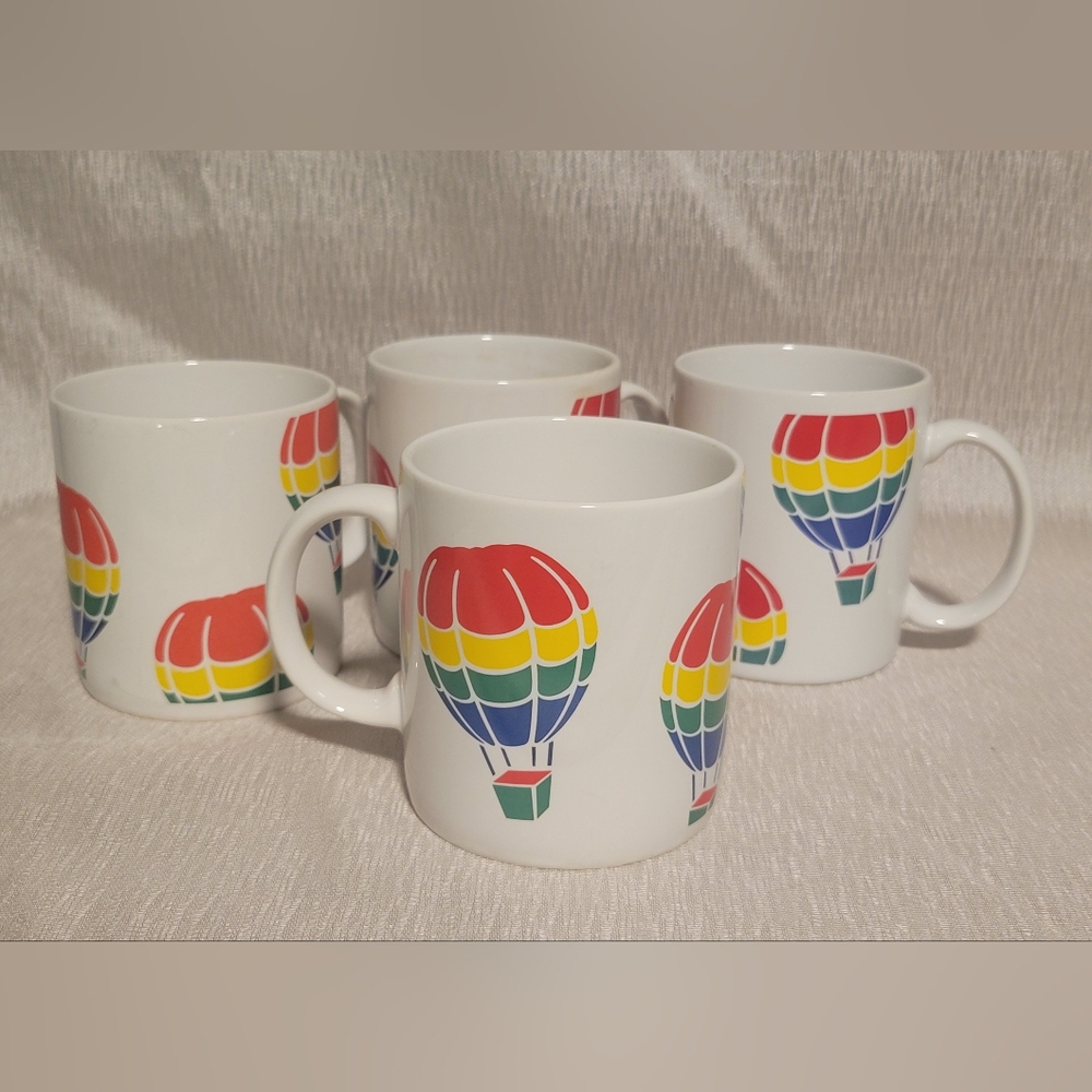 Set of 4 Vintage 80s FTD Rainbow Hot Air Balloon Mugs